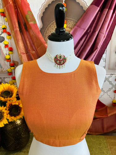 Ready To Wear Saree Blouse | Handwoven Cotton | Size 34 | Orange | Boat Neck | Free Shipping | Ships from California